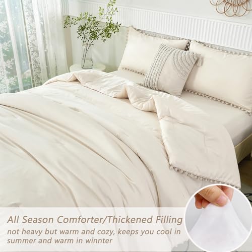PERFEMET Beige Cream Comforter Set Twin Size 5 Pieces