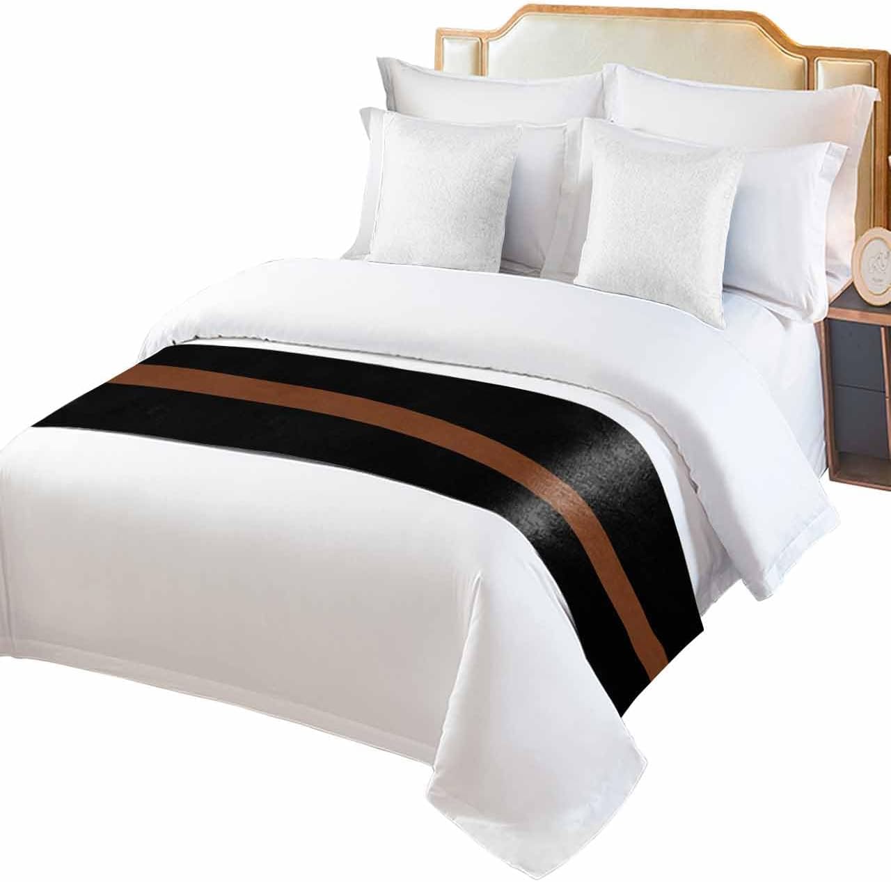 Sabolny Black Stripes King Size Bed Runner Scarf 1