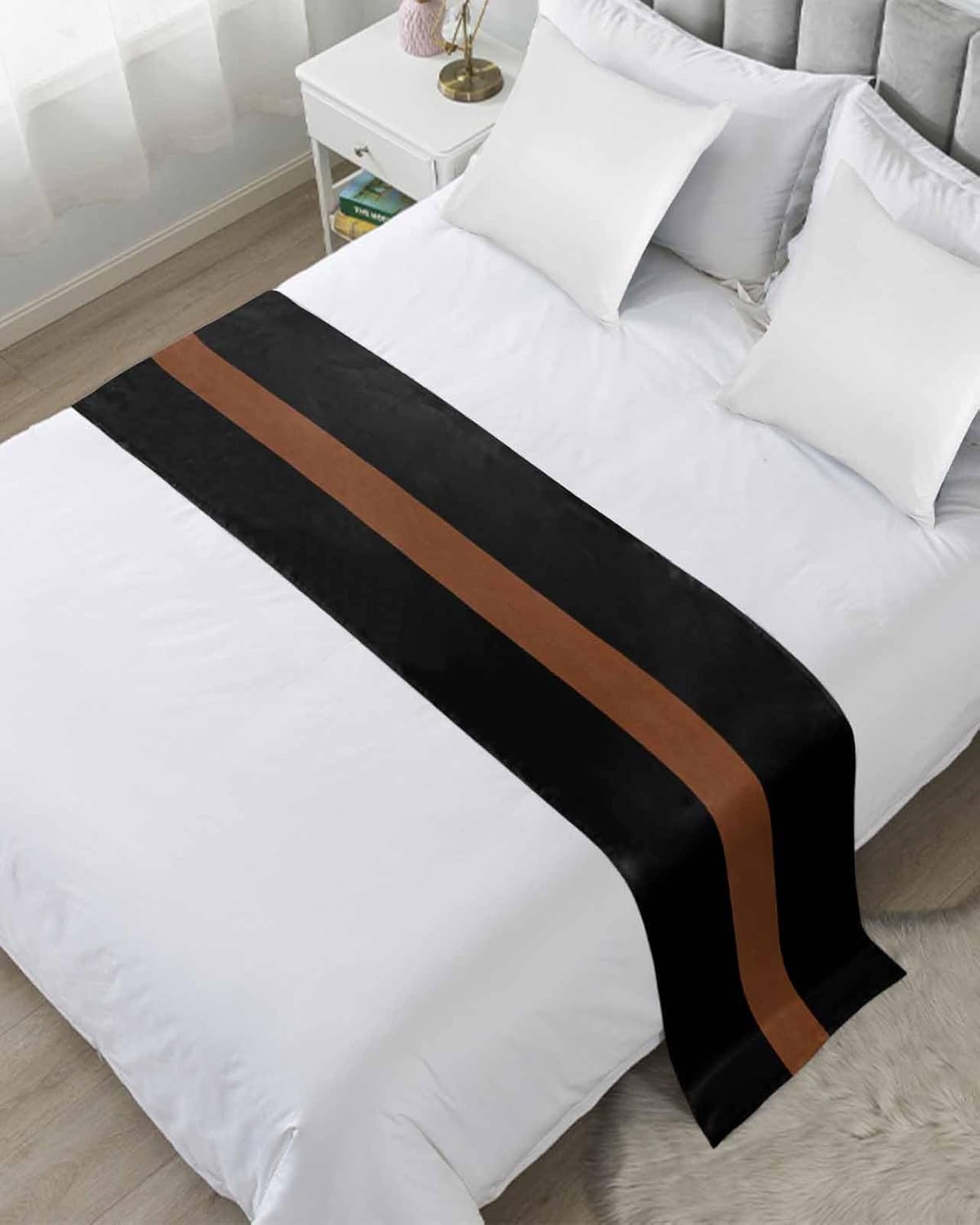 Sabolny Black Stripes King Size Bed Runner Scarf 1