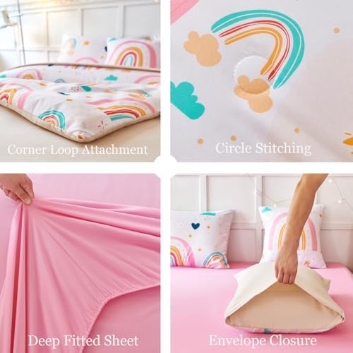 ANGIYUIN 6 Piece Rainbow Comforter Set for Girls