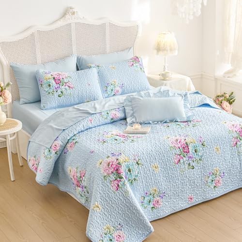 Wake In Cloud Shabby Chic Quilt Set Floral Pattern 3 Pieces QueenFull