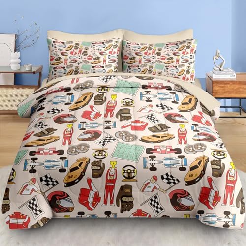 Pamnest Race Car Comforter Set Queen Size 7 Pcs