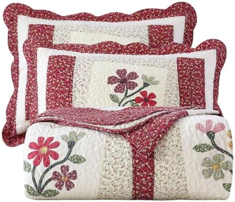 Vctops Christmas Red Quilt Set with 2 Pillow Shams