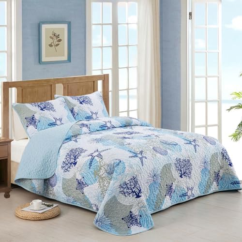 Dinjoy Coastal Quilt Set Full Size Blue Ocean 1