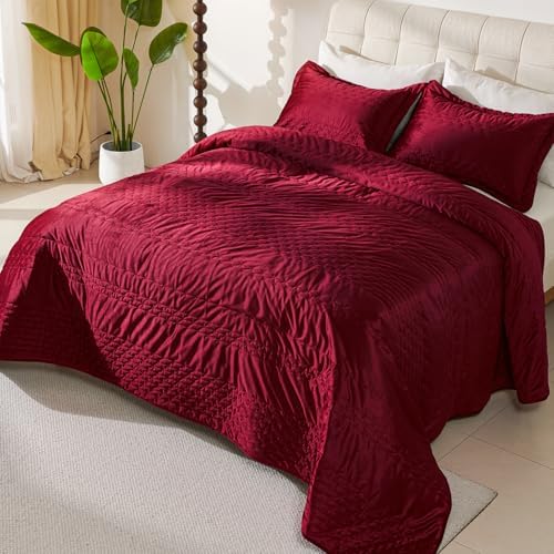 EVENHUG Velvet Quilt Set Queen Size