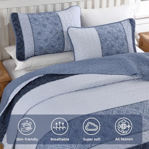 Cottolester King Size Quilt Set 3 Pieces Striped Plaid 1