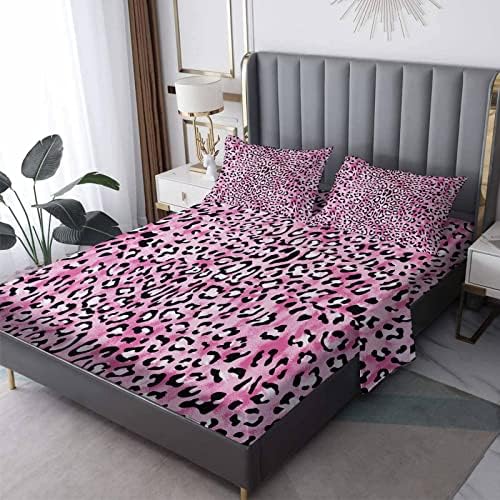 Zcsm Pink Leopard Print Twin XL Sheet Set
