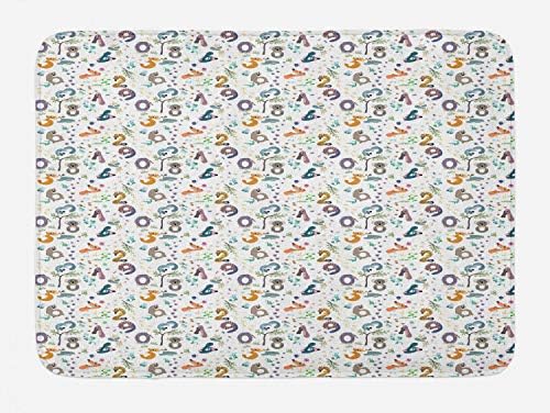 Ambesonne Forest Bath Mat with Animals Numbers Plush