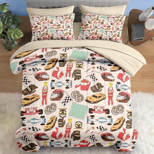 Pamnest Race Car Comforter Set Queen Size 7 Pcs