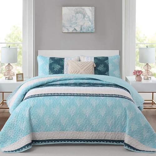 DJY Light Blue Boho Quilt Set 3 Pieces King Size