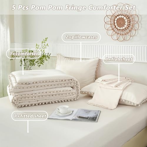 PERFEMET Beige Cream Comforter Set Twin Size 5 Pieces