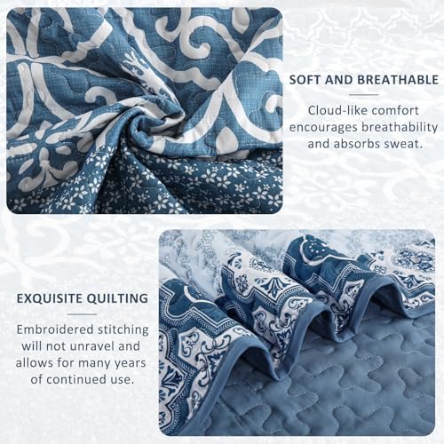 DJY Navy Blue Boho Quilt Set 3 Pieces King Size