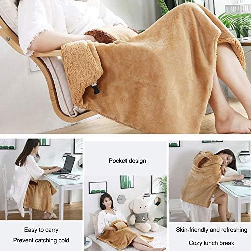 MSUIINT USB Heated Blanket with Hand Pocket 23x31 Inch Khaki