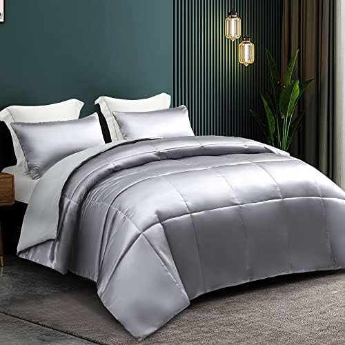 Whale Flotilla 3-Piece Reversible Silky Queen Comforter Set Grey