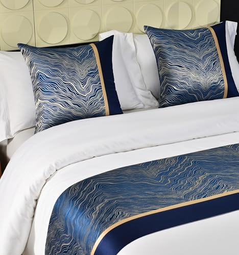 Bed Runner Scarf 240X50cm Blue for Queen Size