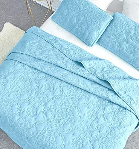 Sophia and William 3 Piece Quilt Set Queen Full Light Blue