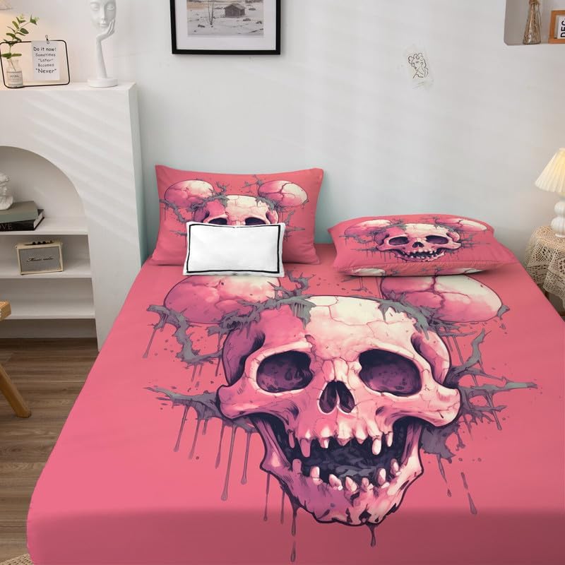 California King Skull Sheet Set - 4PCS Microfiber Deep Pocket
