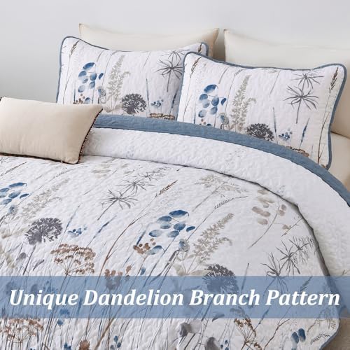 Dobuyly Blue Floral King Quilt Set 3pcs