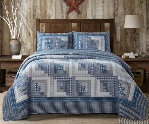 Virah Bella 3-Piece King Cabin Quilt Set - BlueGray
