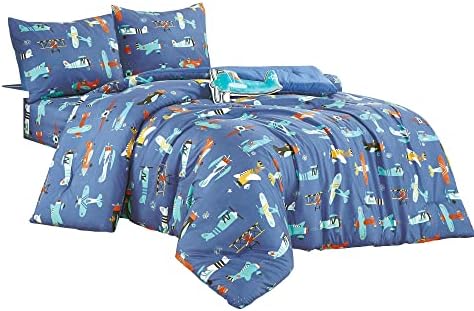 Blue Airplane Print Comforter Set Twin Size