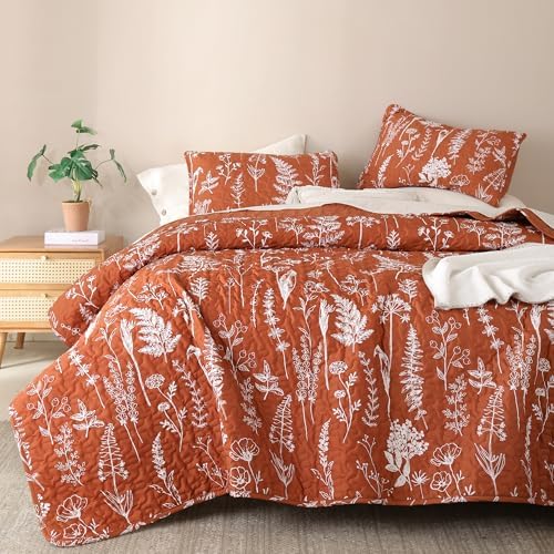 JANZAA Queen Size Floral Bed Spread with Botanical Pattern