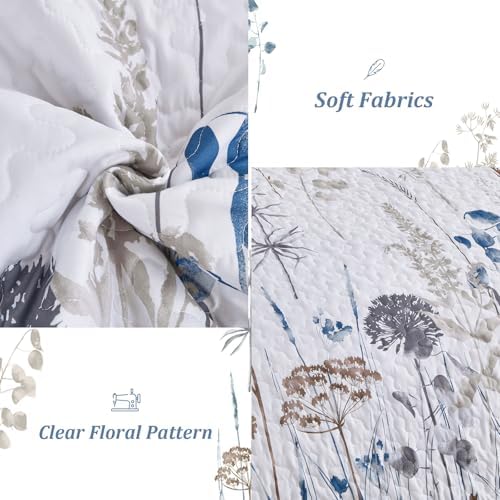 Dobuyly Blue Floral King Quilt Set 3pcs
