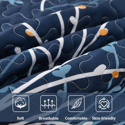 Navy Botanical Quilt Set - 3 Piece Microfiber Reversible Bedding 1