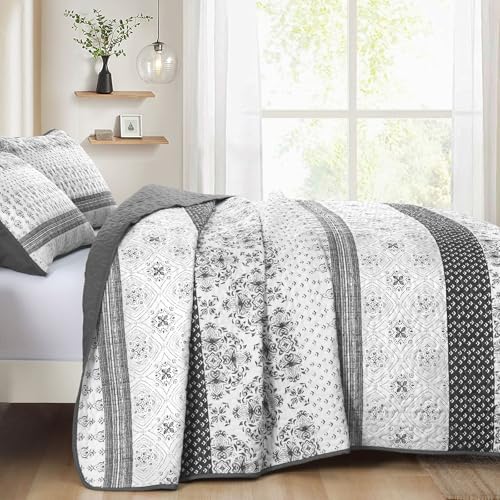 Dintszyayue Boho Quilt Set Queen Size Grey Striped