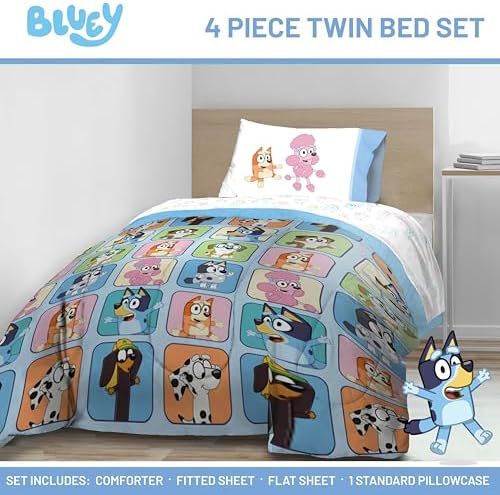 Jay Franco Bluey Comforter Set - 4 Piece Kids Bedding with Duffle Bag
