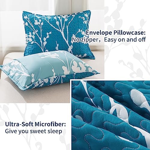 Andency Teal Blue Quilt Set with Pillowcases