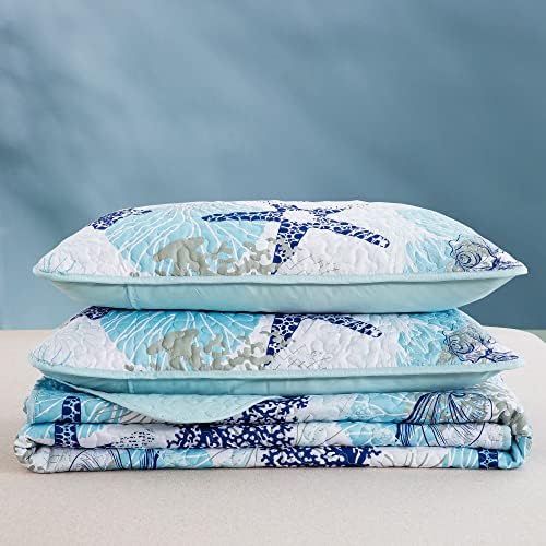 Dinjoy Coastal Quilt Set Full Size Blue Ocean 1