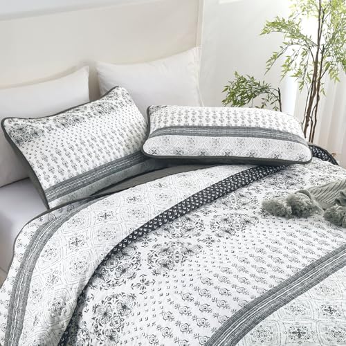 Dintszyayue Boho Quilt Set Queen Size Grey Striped