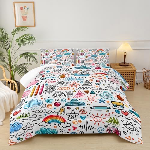 Kids Rainbow Comforter Set with Cartoon Design