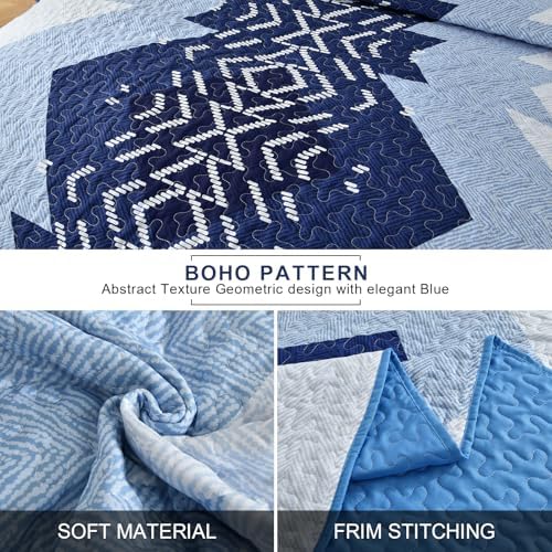 Dintszyayue Blue Boho Quilt Set Queen Size 3 Piece