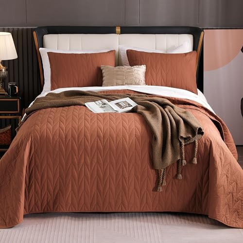 SHALALA Cotton Brick Red King Quilt Set