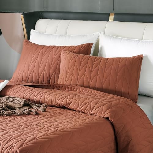 SHALALA Cotton Brick Red King Quilt Set