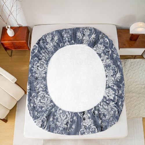 Erosebridal Damask Blue Gothic Floral Bed Sheet Set Twin