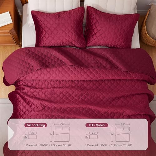 Sophia William Velvet King Quilt Set 3D Air Layer Super Soft Lightweight Burgundy