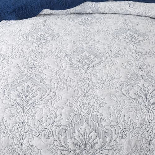HoneiLife King Quilt Set - Navy Microfiber Bedding 3-Piece