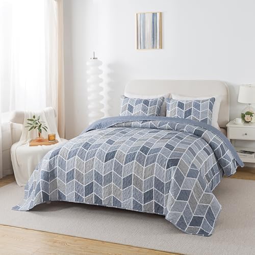 SLPR Blue Gray Chevron Quilt Set Twin