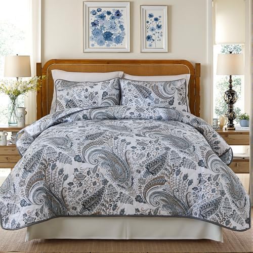 Cozaline 100 Cotton Queen Quilt Set with Paisley Design