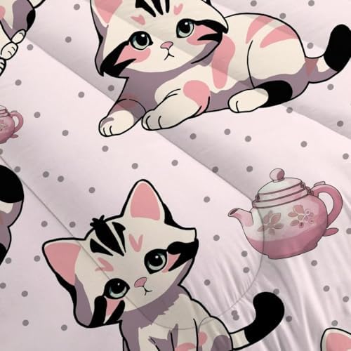 Pink Cat Comforter Set Twin Size for Girls 1
