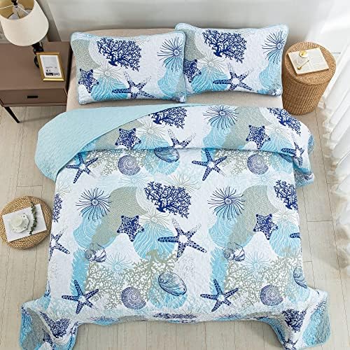 Dinjoy Coastal Quilt Set Full Size Blue Ocean 1