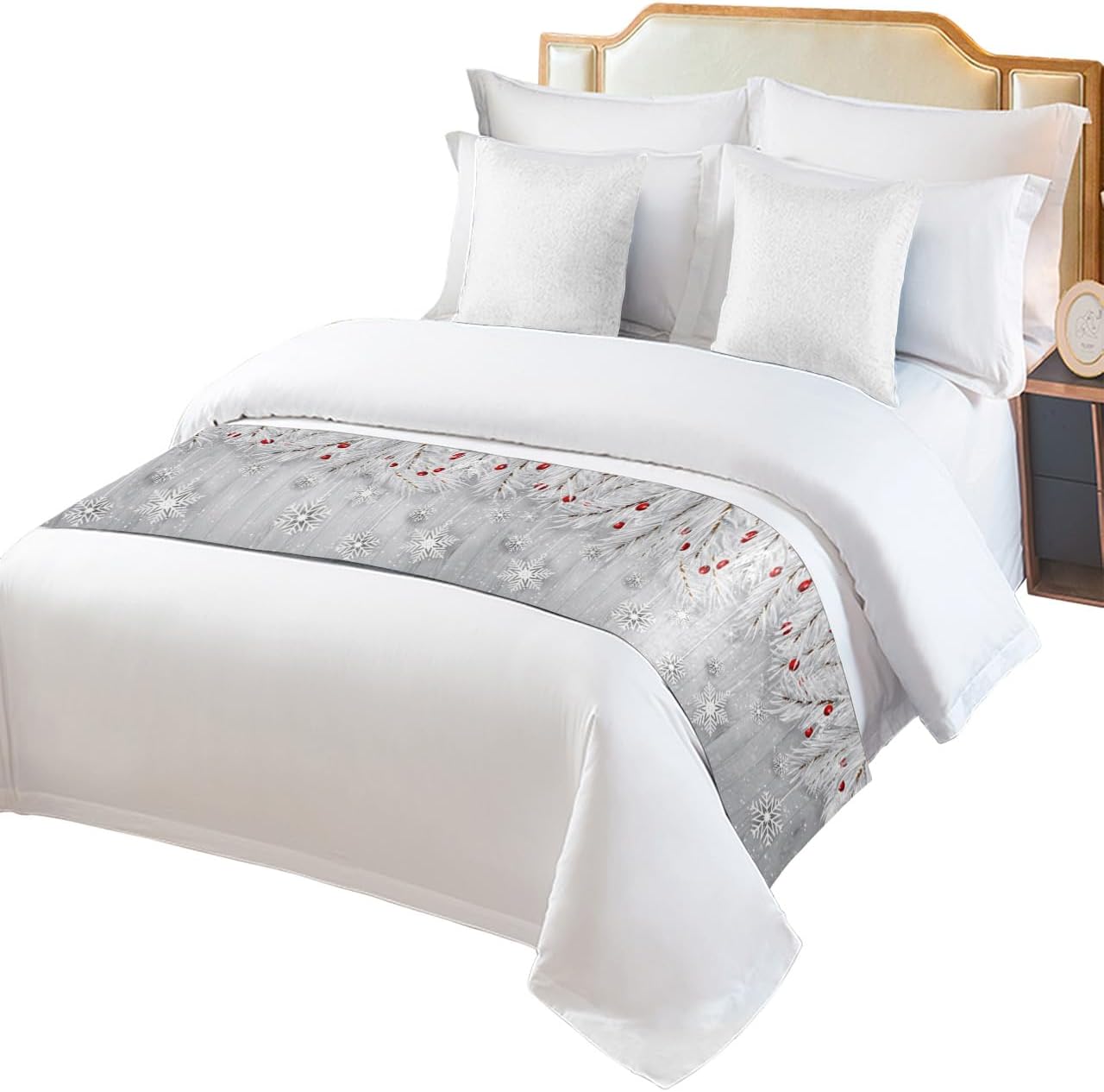 Homechoid Silver Christmas Bed Runner 83x20 for Full Queen