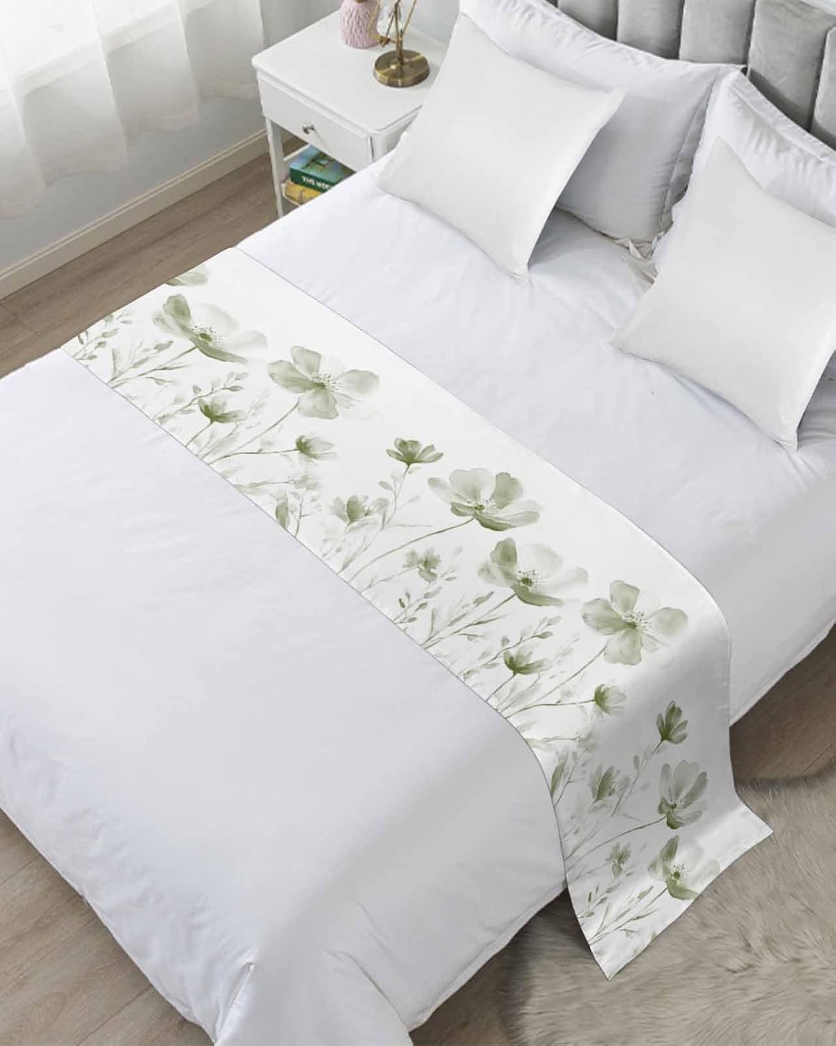 Chucoco Sage Green Flower Bed Runner Scarf