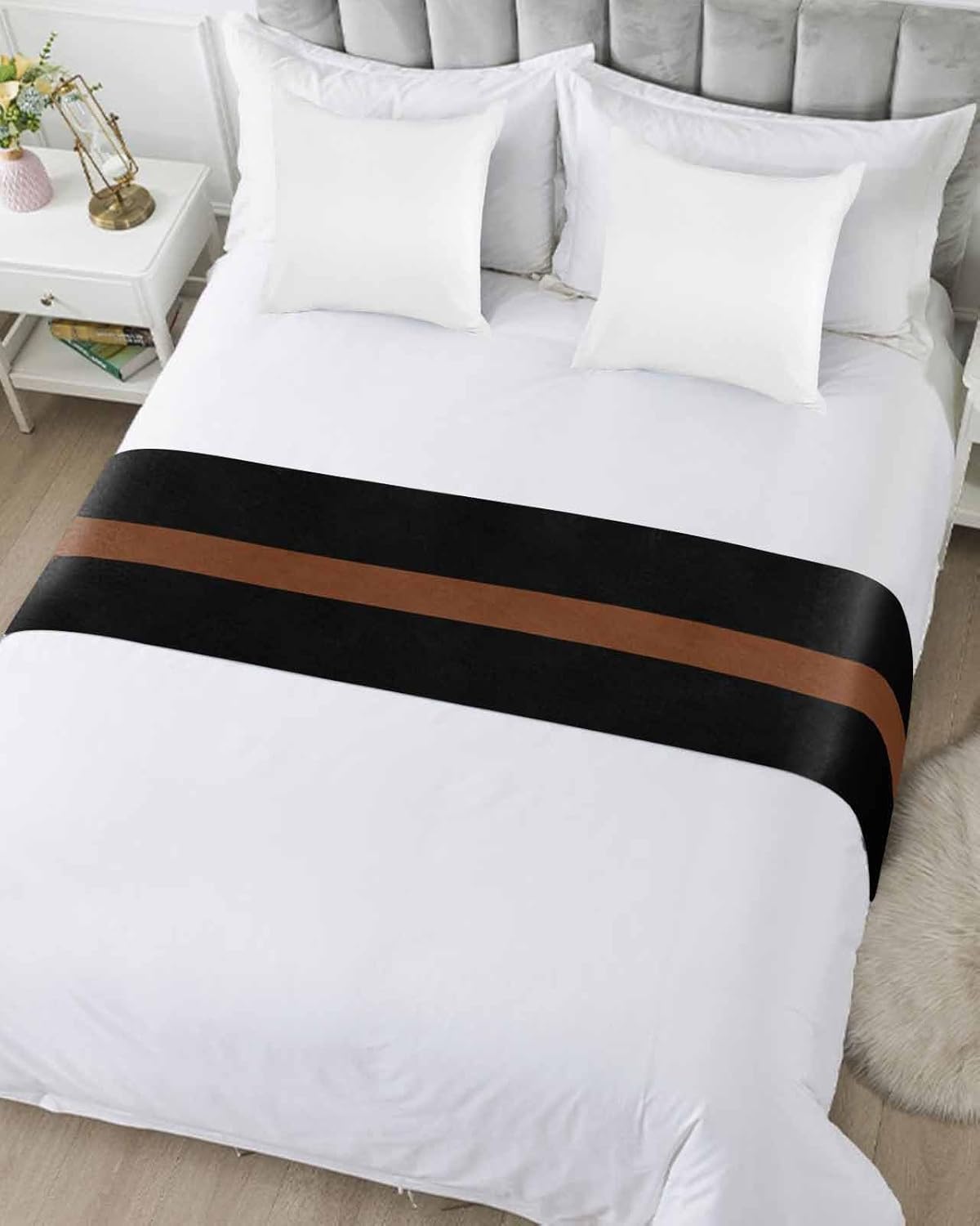 Sabolny Black Stripes King Size Bed Runner Scarf 1