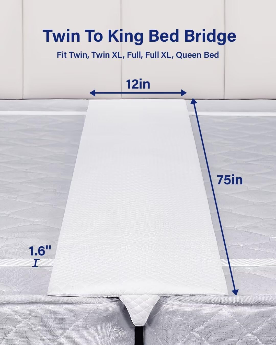 WINSOON Twin to King Bed Bridge - 12 Inch One Piece Foam Converter