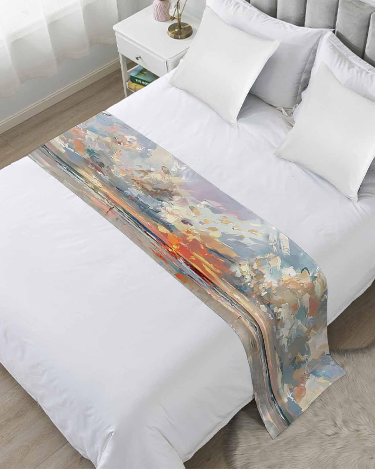 Sabolny Abstract Orange Cal King Bed Runner Scarf 1