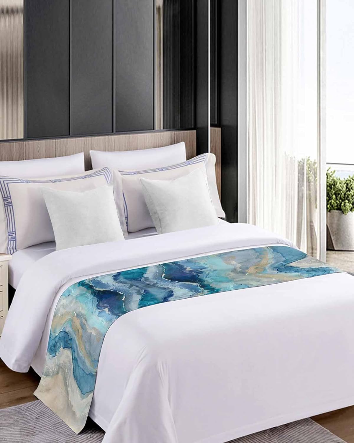 Homechoid Blue Coastal Bed Runner 94x20 Inches