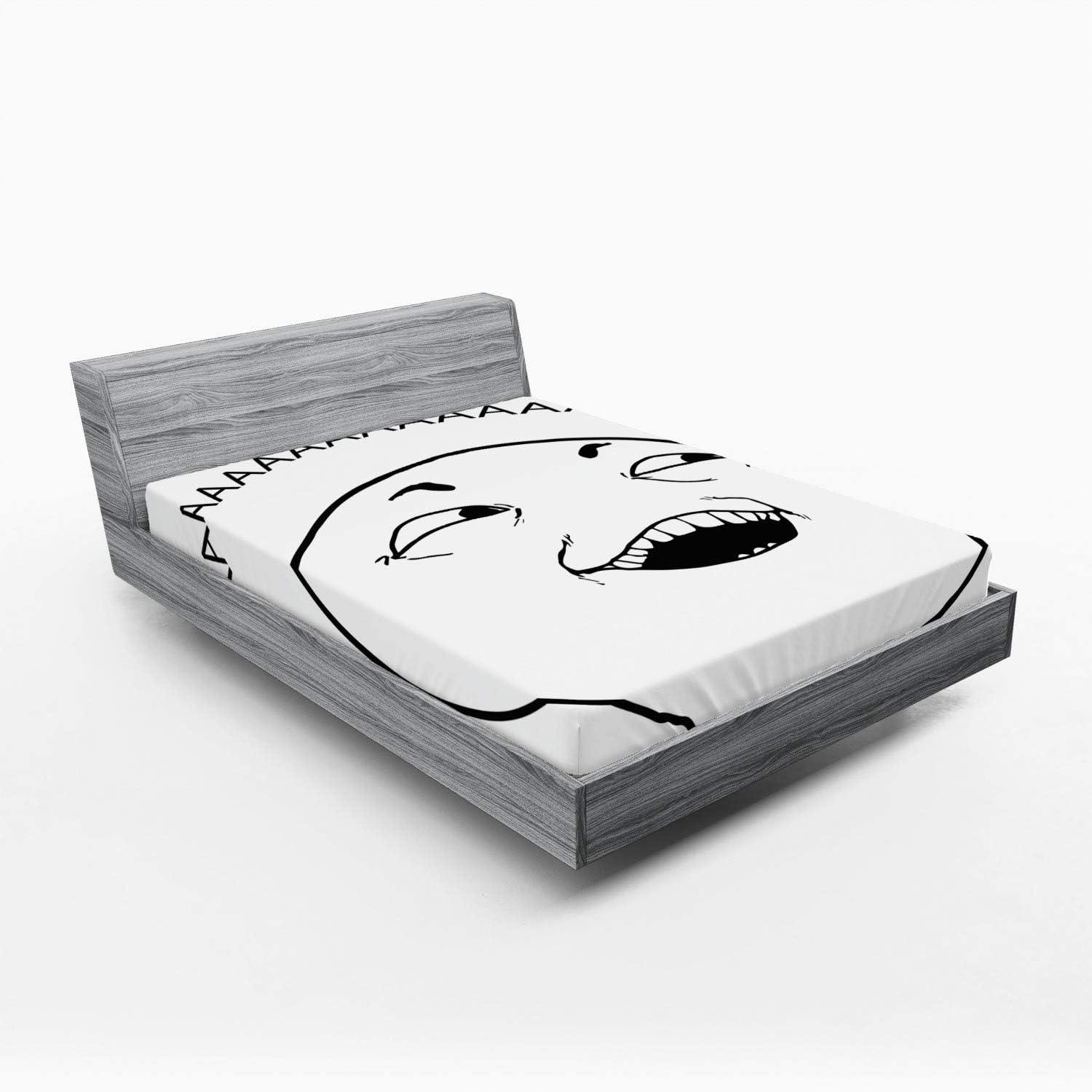 Ambesonne Humor Fitted Sheet - Meme Face California King Black and White